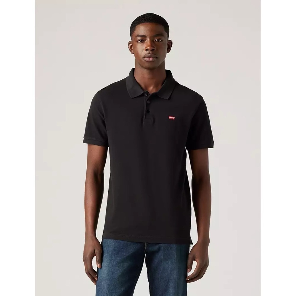 Levi’s Housemark Polo Shirt Mineral Black Cotton Pique Standard L Preppy Classic